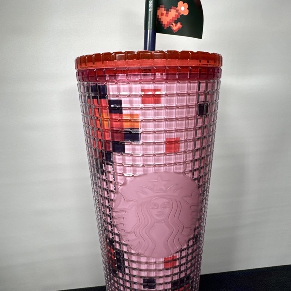 Starbucks Cold Cup Valentine's Day 2025 8 Bit Pixel Hearts 24oz Tumbler NEW🩷 - Picture 8 of 9